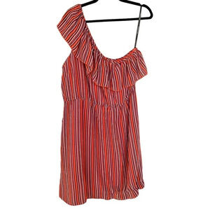 BISOU BISOU Women's Red Multistripe Off The Shoulder Dress Size 16